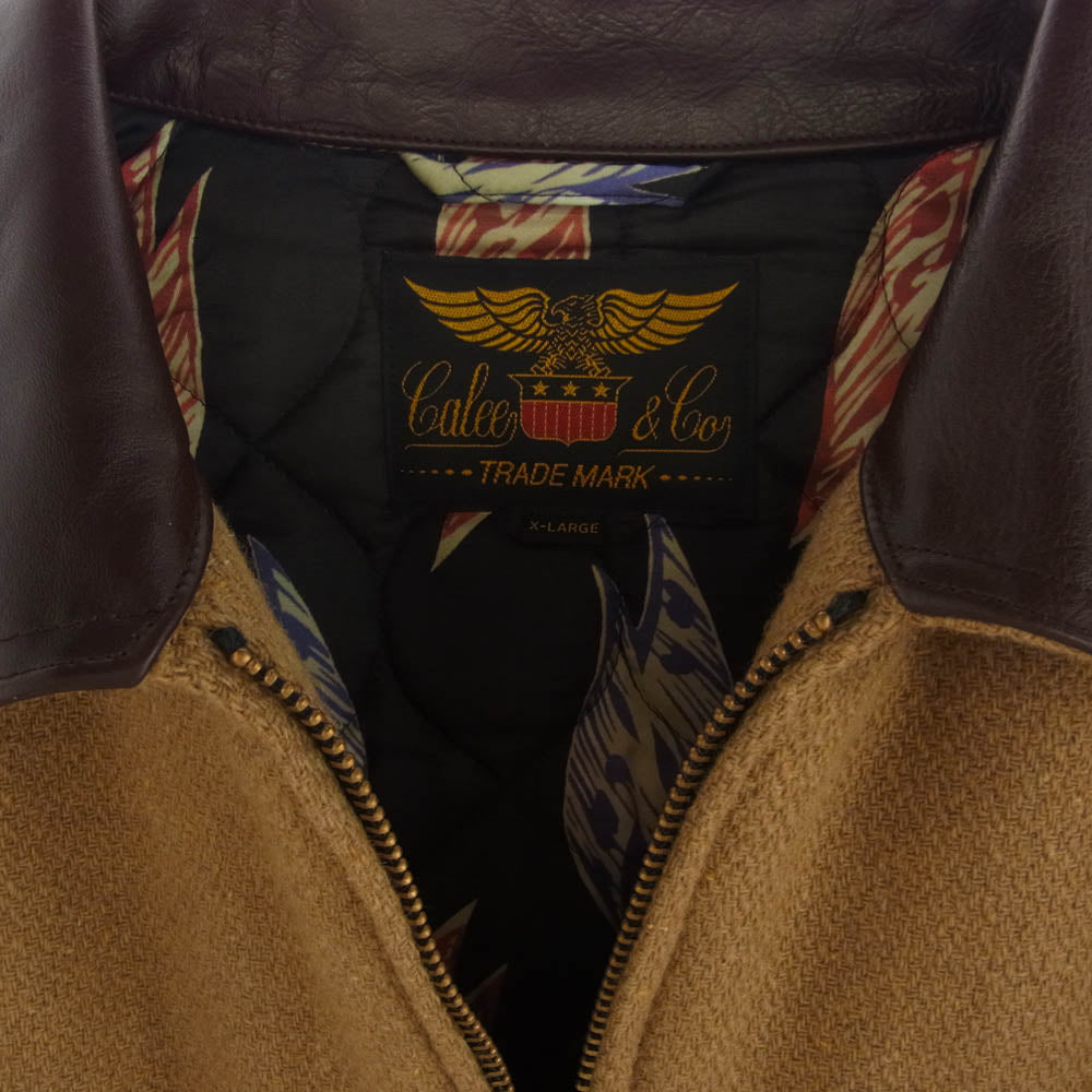 CALEE キャリー 21AW Embroidery leather collar wool sports type jacket レザー カラー ウール ジャケット 刺? 裏地キルティング ブラウン系 X【中古】