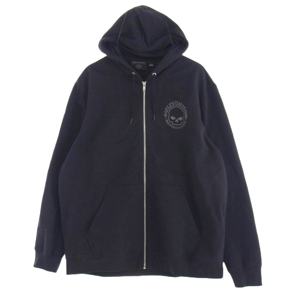 HARLEY DAVIDSON ハーレーダビッドソン WillieG スカル ジップ アップ フーディー パーカー ブラック系 L【中古】