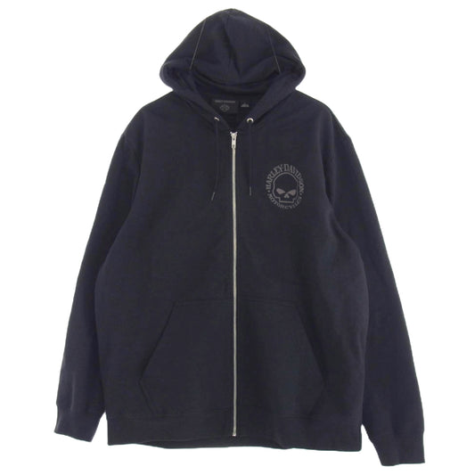 HARLEY DAVIDSON ハーレーダビッドソン WillieG スカル ジップ アップ フーディー パーカー ブラック系 L【中古】