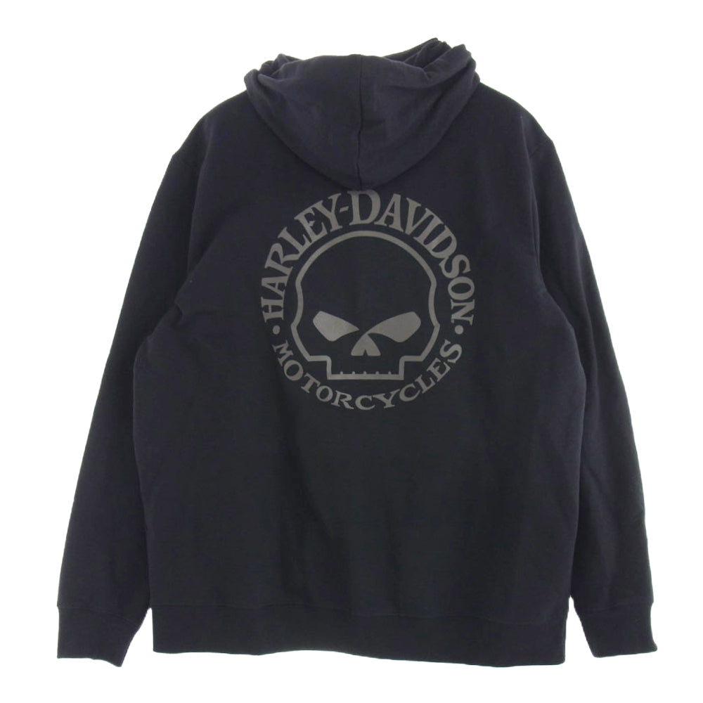 HARLEY DAVIDSON ハーレーダビッドソン WillieG スカル ジップ アップ フーディー パーカー ブラック系 L【中古】