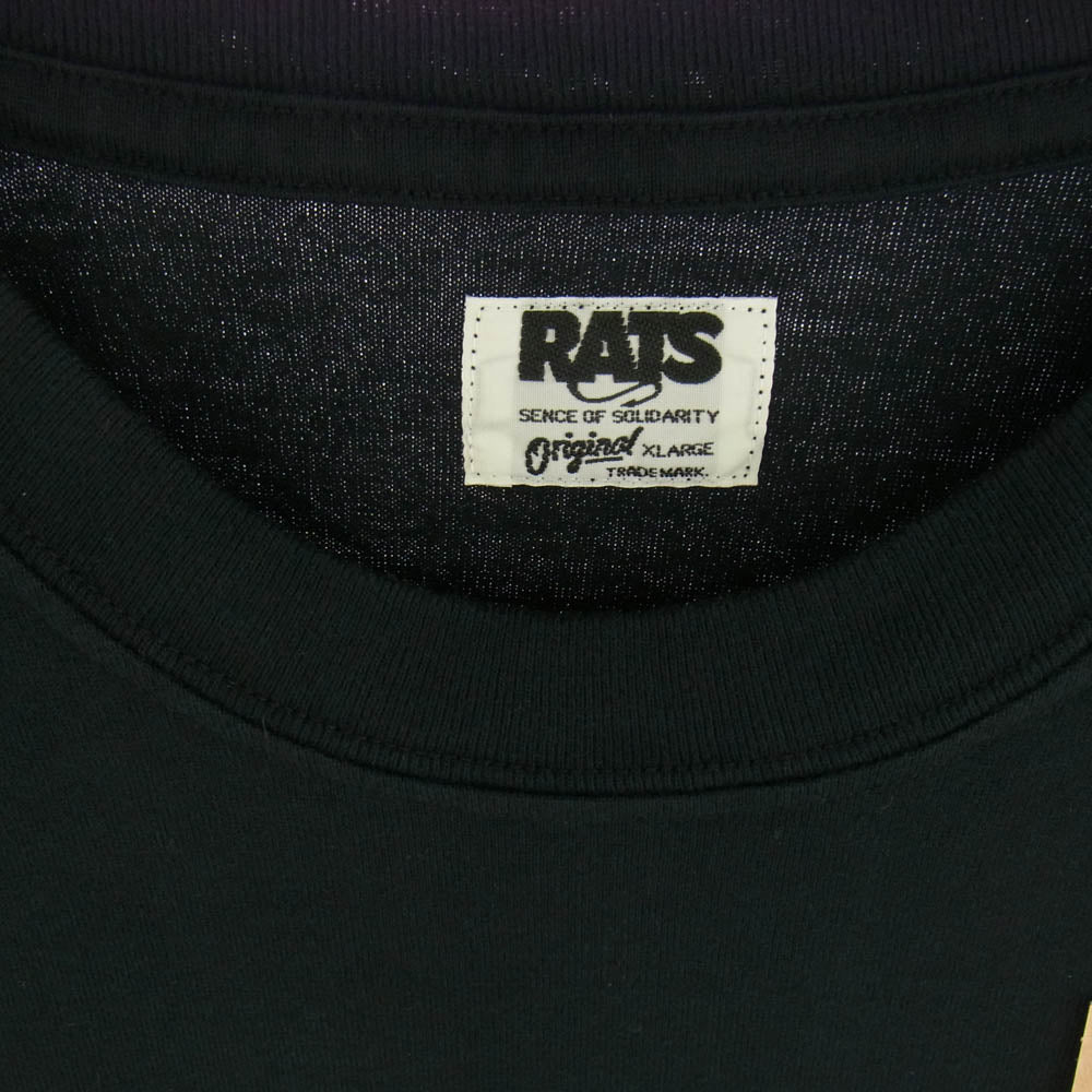 RATS ラッツ 23 RT-0607 The RATS TEE ロゴプリント クルーネック 半袖 Tシャツ ブラック系 XL【新古品】【未使用】【中古】