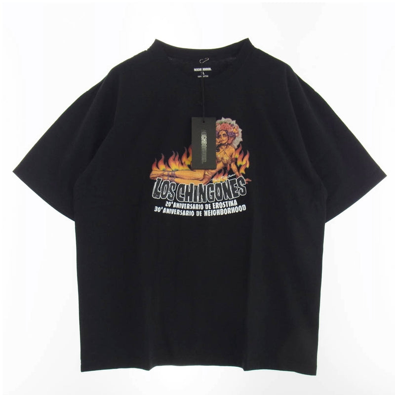 NEIGHBORHOOD ネイバーフッド 24SS 241PC51N-ST02S × EROSTIKA TEE SS-2 エロスティカ グラフィックプリント クルーネック コットン 半袖 Tシャツ カットソー ブラック系 XL【新古品】【未使用】【中古】
