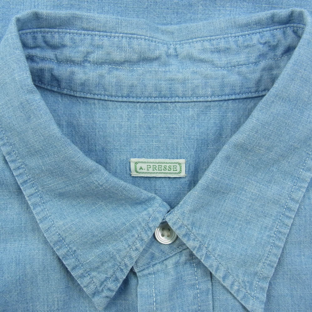A.PRESSE アプレッセ 23SS 23SAP-02-01H Washed Chambray Shirt ウォッシュド シャンブレー 長袖 シャツ インディゴブルー系 2【新古品】【未使用】【中古】