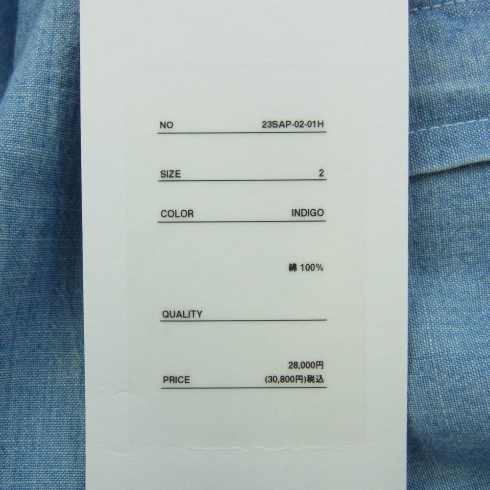 A.PRESSE アプレッセ 23SS 23SAP-02-01H Washed Chambray Shirt ウォッシュド シャンブレー 長袖 シャツ インディゴブルー系 2【新古品】【未使用】【中古】