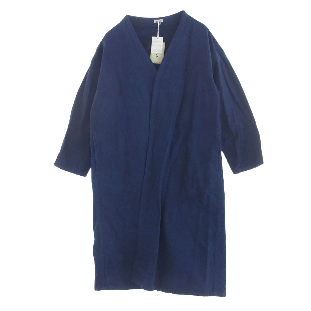 YAECA ヤエカ 049 シャンブレー ノーカラー カーディガン コート インディゴブルー系 M【中古】