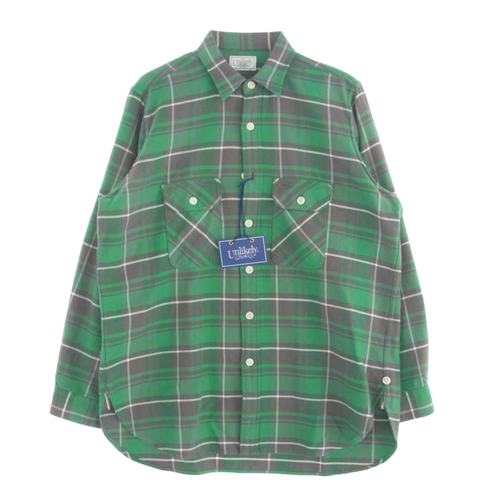 アンライクリー U23F-11-0002 Elbow Patch Flannel Work Shirts エルボーパッチ フランネル ワーク シャツ 長袖 グリーン系 ブラック系 M【新古品】【未使用】【中古】