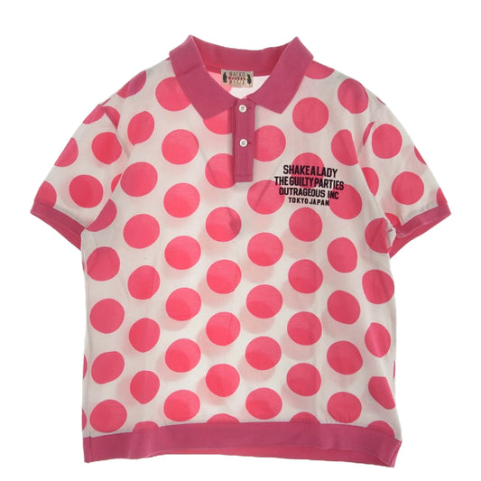 WACKO MARIA ワコマリア THE GUILTY PARTIES ドット柄 水玉 フロッキープリント 半袖 ポロシャツ ピンク系 ホワイト系 L【中古】