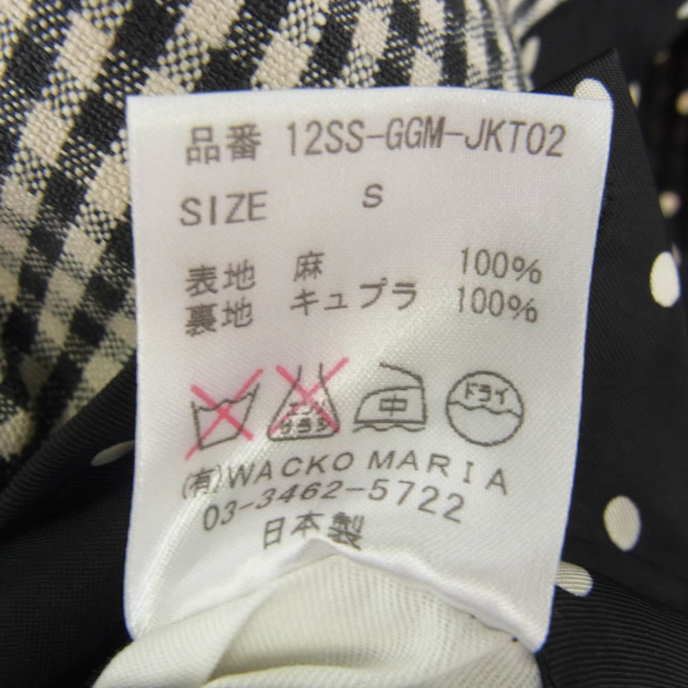 WACKO MARIA ワコマリア 12SS 12SS-GGM-JKT02 ギンガム チェック 2B テーラードジャケット ブラック系 ホワイト系 S【中古】