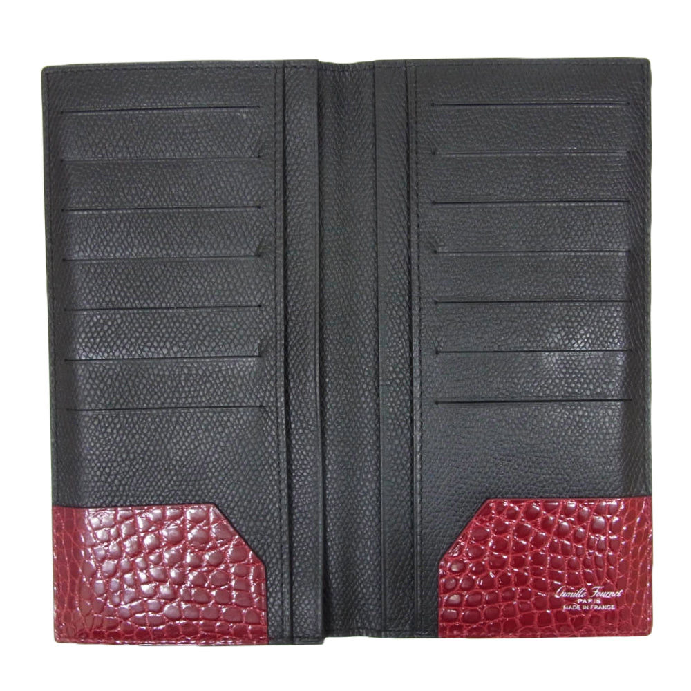 CAMIEL FORTGENS カミエルフォートへンス VERSO 旧ロゴ クロコ  レザー 長財布 ブラック系【美品】【中古】