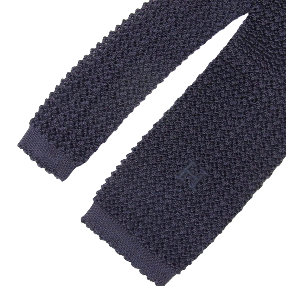 HERMES エルメス シルク ニット ネクタイ ネイビー系【中古】