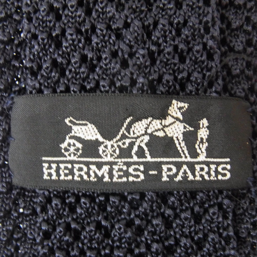 HERMES エルメス シルク ニット ネクタイ ネイビー系【中古】