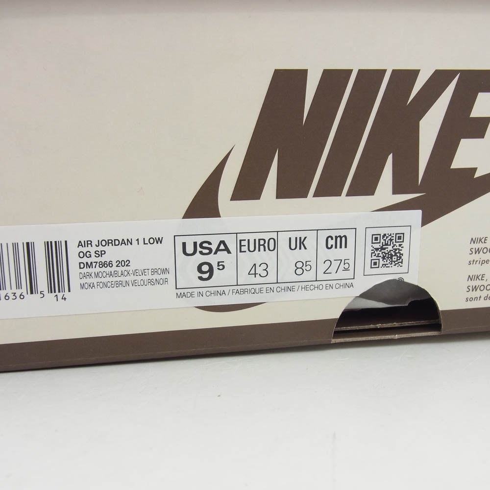 NIKE ナイキ 24AW DM7866-202 × Travis Scott × Air Jordan 1 Low OG SP フェイクバスターズ鑑定済 Velvet Brown and Dark Mocha トラヴィススコット × エアジョーダン 1 ロー ベルベットブラウン アンド ダークモカ スニーカー ブラウン系 ブラウン系 27.5cm【新古品】【未使用】【中古】