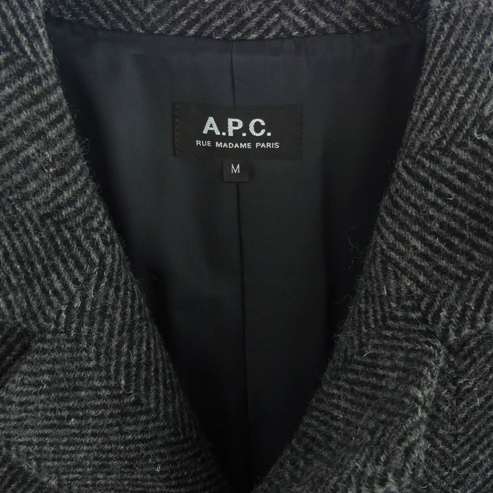 A.P.C. アーペーセー FOX BROTHERS フォックスブラザーズ ヘリンボーン ロング コート グレー系 M【中古】