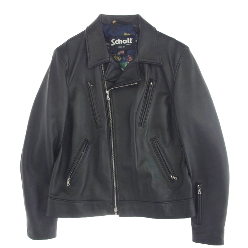 SOPHNET. ソフネット SOPH-190051 × schott ショット シープスキン ダブル ライダース ジャケット ブラック系 マルチカラー系 42【中古】
