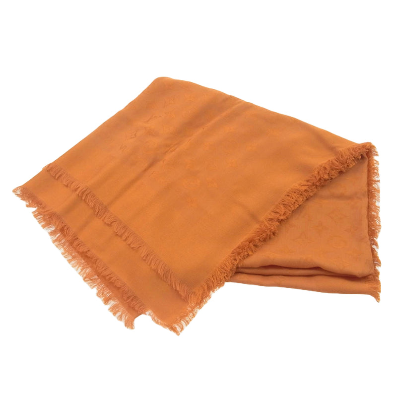 LOUIS VUITTON ルイ・ヴィトン モノグラム 総柄 ロゴ シルク ウール 大判ストール スカーフ オレンジ系【中古】