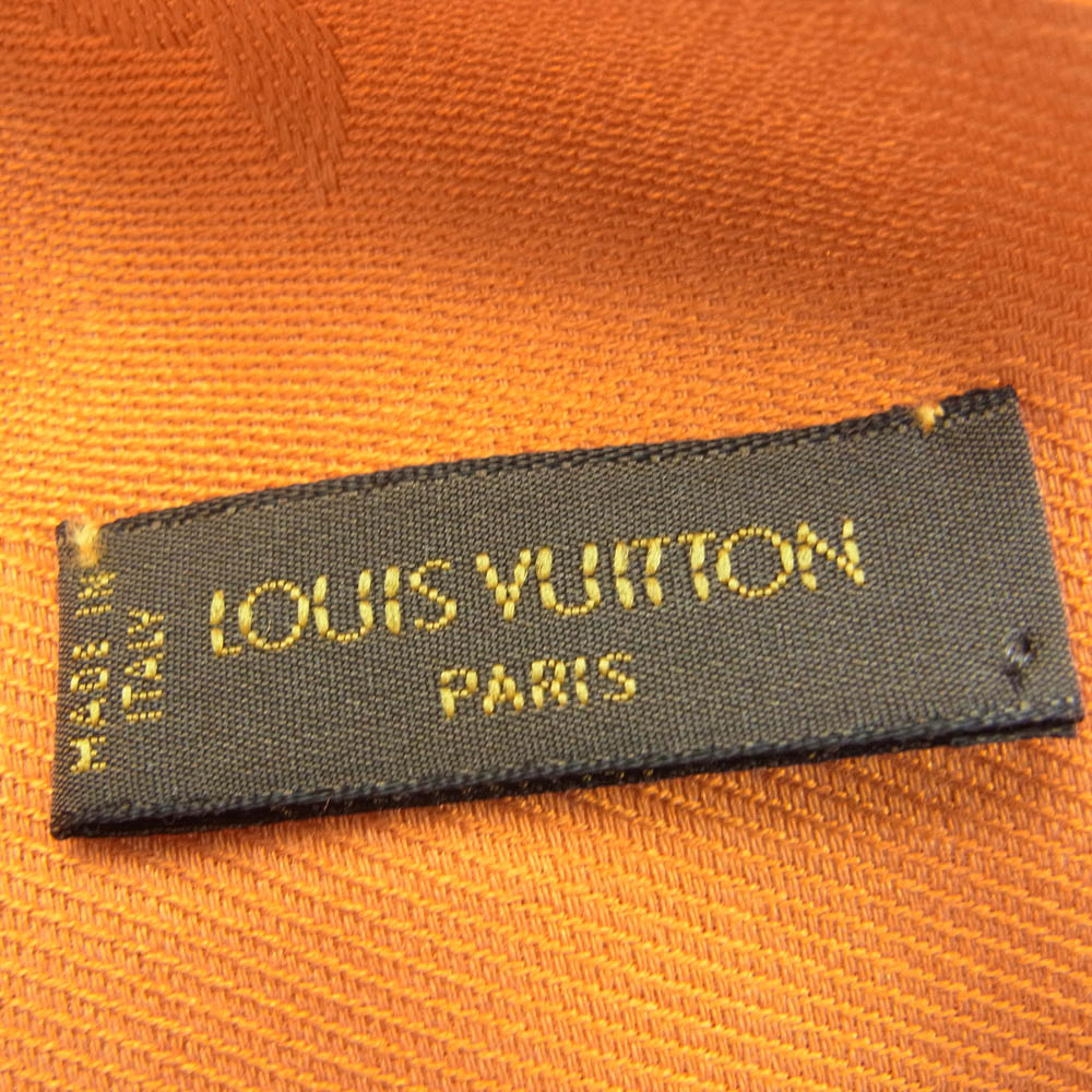 LOUIS VUITTON ルイ・ヴィトン モノグラム 総柄 ロゴ シルク ウール 大判ストール スカーフ オレンジ系【中古】