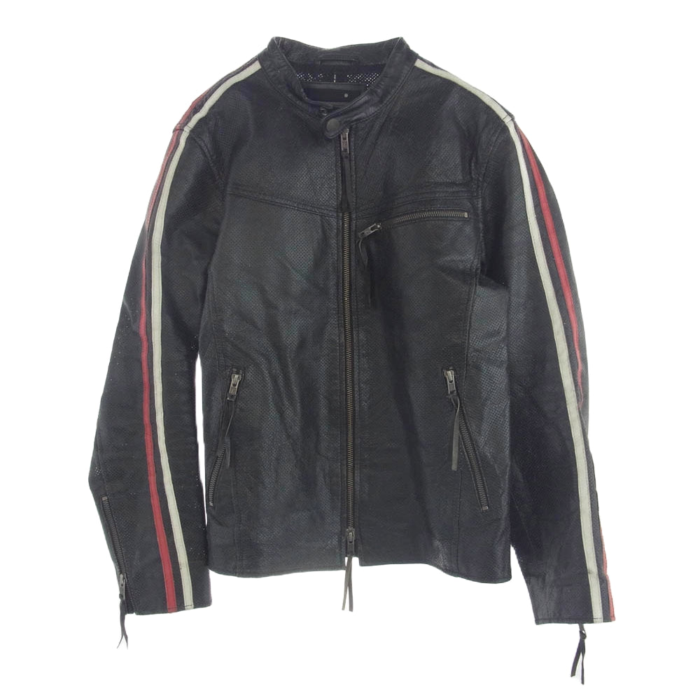 リューグーレザーズ パンチング レザー シングル ライダース ジャケット ブラック系 M【中古】