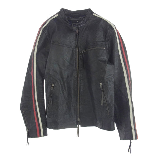 リューグーレザーズ パンチング レザー シングル ライダース ジャケット ブラック系 M【中古】