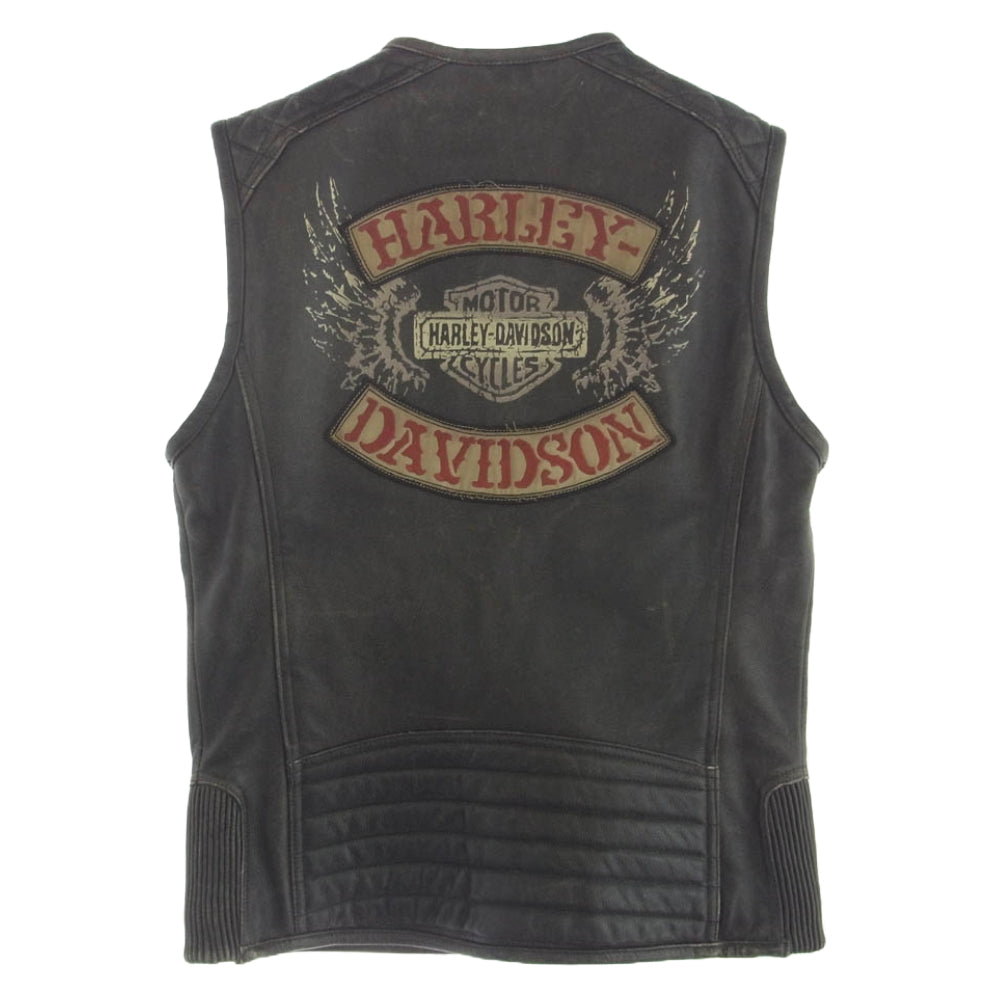 HARLEY DAVIDSON ハーレーダビッドソン ジップアップ レザー ベスト ブラック系 S【中古】