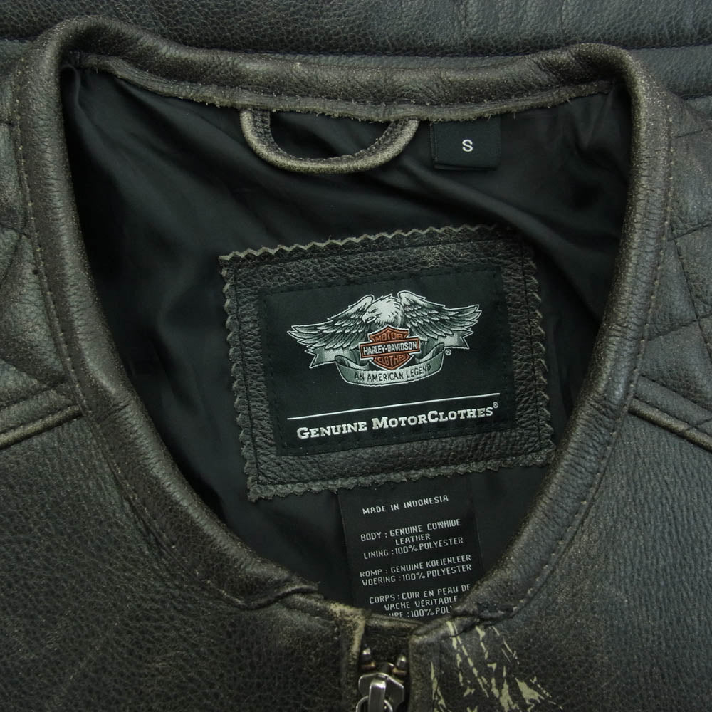 HARLEY DAVIDSON ハーレーダビッドソン ジップアップ レザー ベスト ブラック系 S【中古】