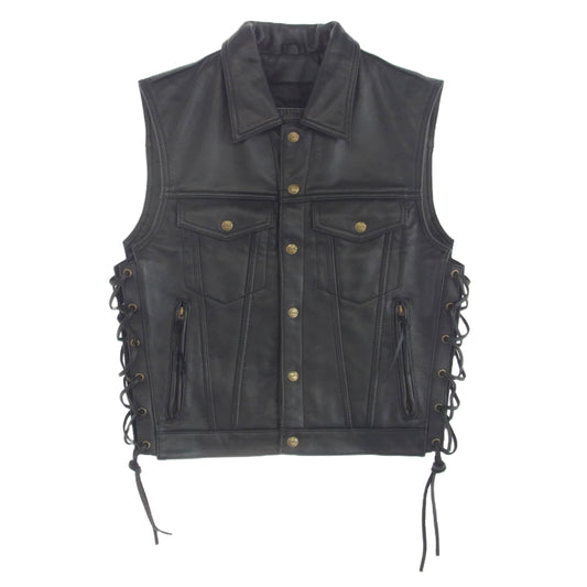 KADOYA カドヤ KQXGV-326 Gジャン型 レースアップ レザー ベスト スナップボタン ブラック系 L【中古】