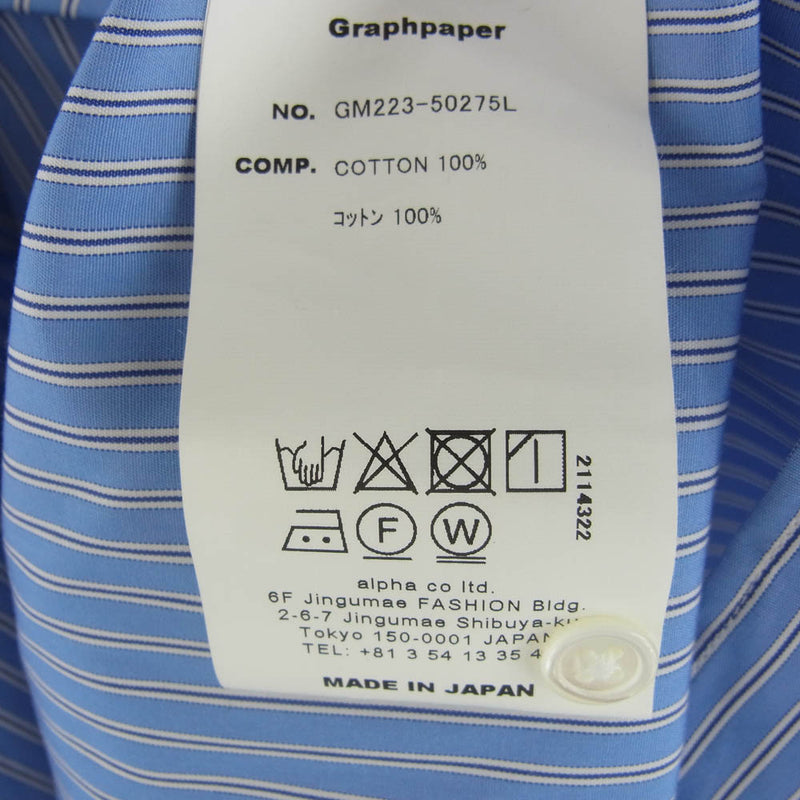 GRAPHPAPER グラフペーパー GM223-50275L LECHOPPE別注 Thomas Mason トーマスメイソン ストライプ シャツ ブルー系 F【美品】【中古】