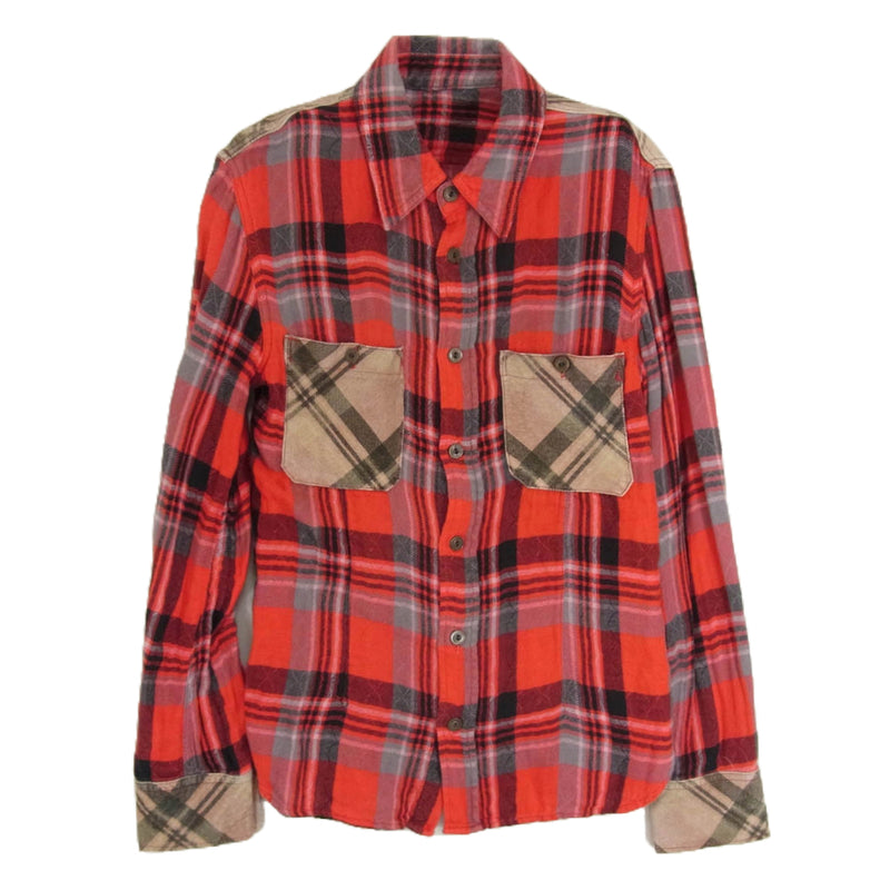 ISAMUKATAYAMA BACKLASH イサムカタヤマバックラッシュ 1248-01 ピッグスエード 二重ガーゼ チェック柄 長袖 シャツ レッド系 M【中古】