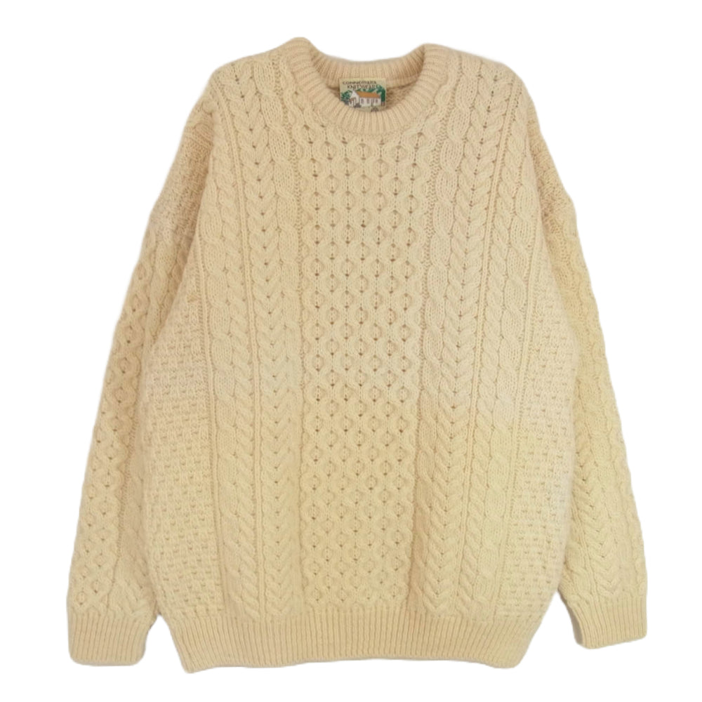 ヴィンテージ 80s アイルランド製 connemara knitwear フィッシャーマン アラン セーター ケーブル ニット オフホワイト系 M【中古】