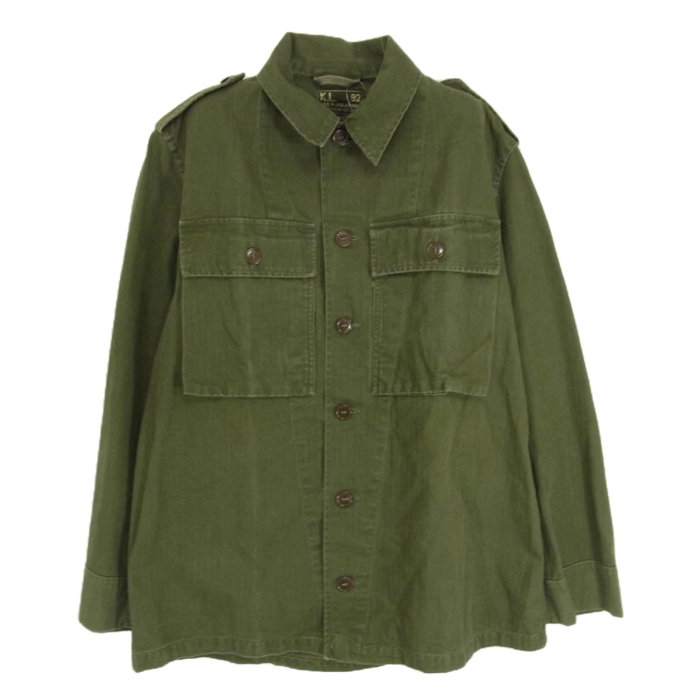 ヴィンテージ 60’s オランダ軍 HBT ヘリンボーン フィールド シャツ 長袖 カーキ系 サイズ表記無【中古】