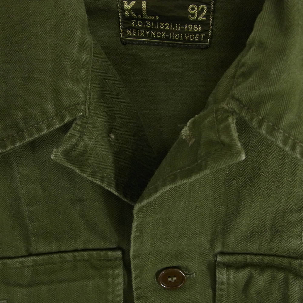 ヴィンテージ 60’s オランダ軍 HBT ヘリンボーン フィールド シャツ 長袖 カーキ系 サイズ表記無【中古】