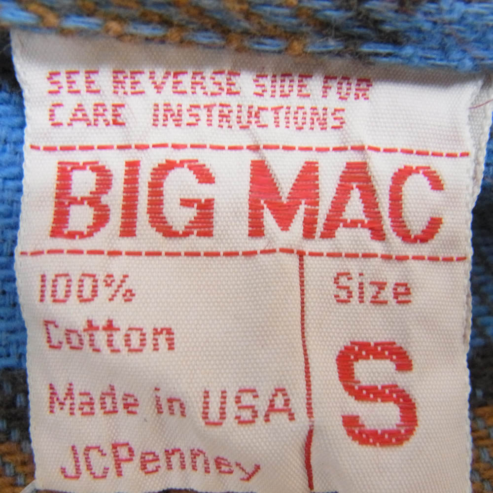 ヴィンテージ 70s USA製 BIG MAC ビッグマック ヘビーネル チェック シャツ ブルー系 S【中古】