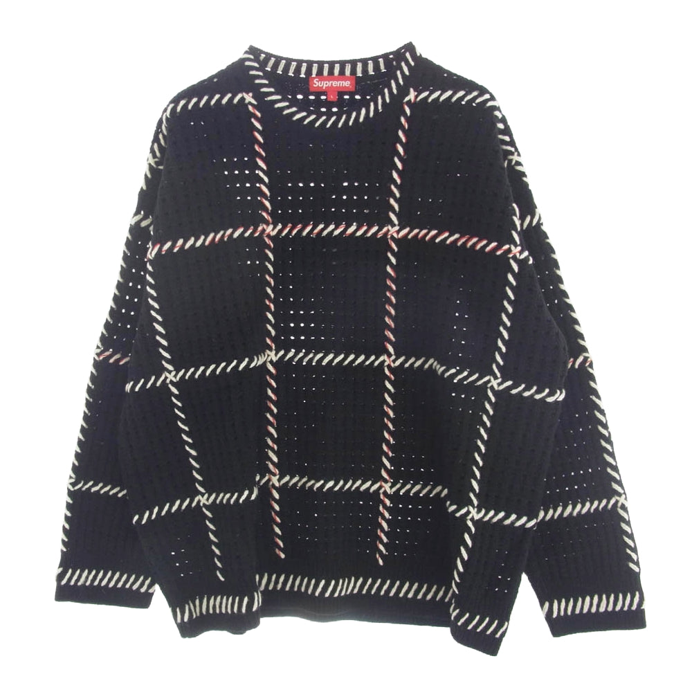 Supreme シュプリーム 23SS Quilt Stitch Sweater キルトステッチ ニット セーター ブラック系 L【極上美品】【中古】