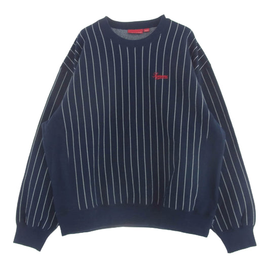 Supreme シュプリーム 24SS Pinstripe Crewneck ピンストライプ クルーネック スウェットシャツ トレーナー ネイビー系 L【極上美品】【中古】