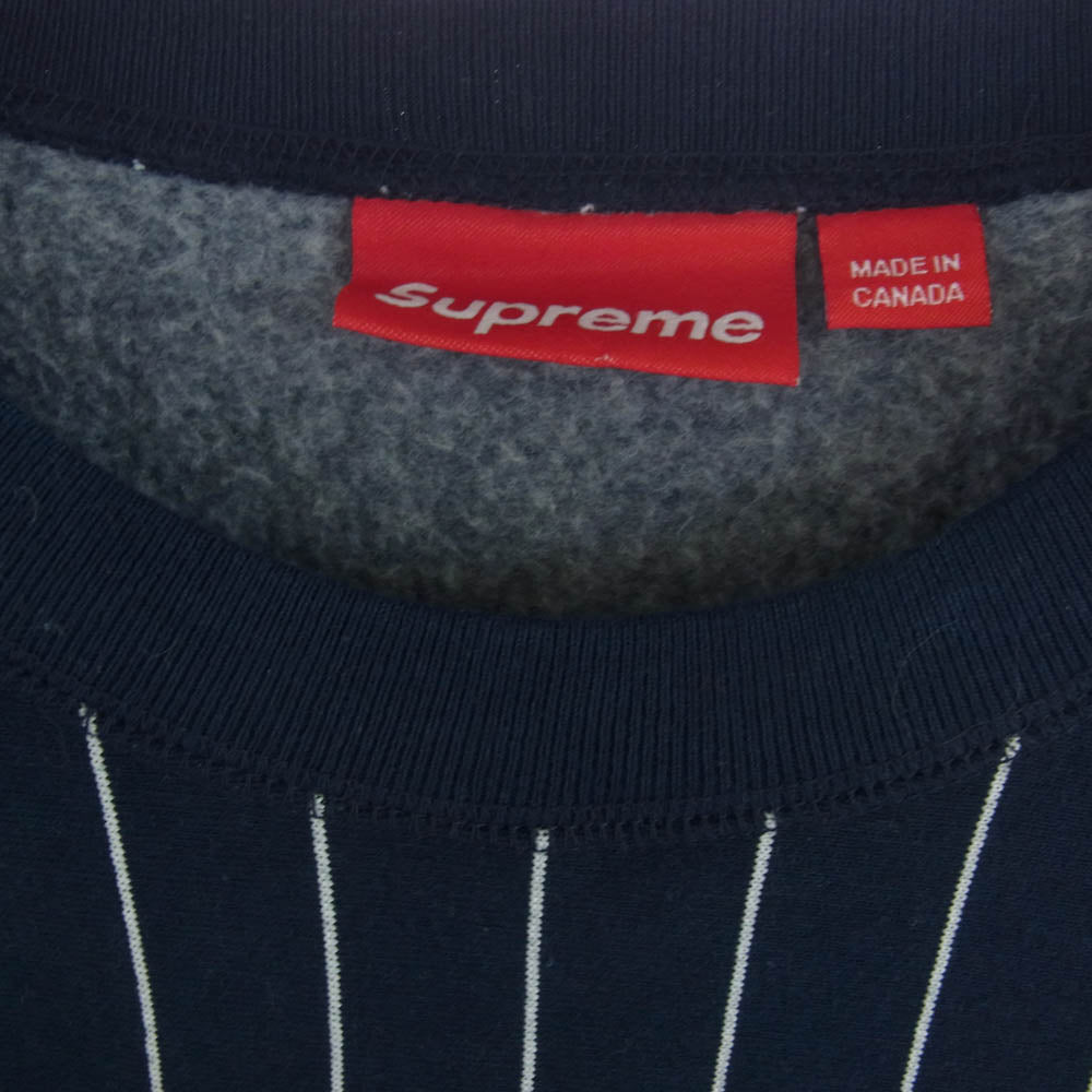 Supreme シュプリーム 24SS Pinstripe Crewneck ピンストライプ クルーネック スウェットシャツ トレーナー ネイビー系 L【極上美品】【中古】