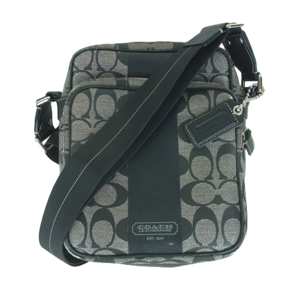 COACH コーチ F70078 シグネチャー PVC ショルダー ボディ バッグ グレー系 ブラック系【中古】