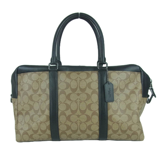 COACH コーチ F78724 レザー切替 シグネチャー ボストン バッグ ベトナム製 ベージュ系 ブラック系【中古】