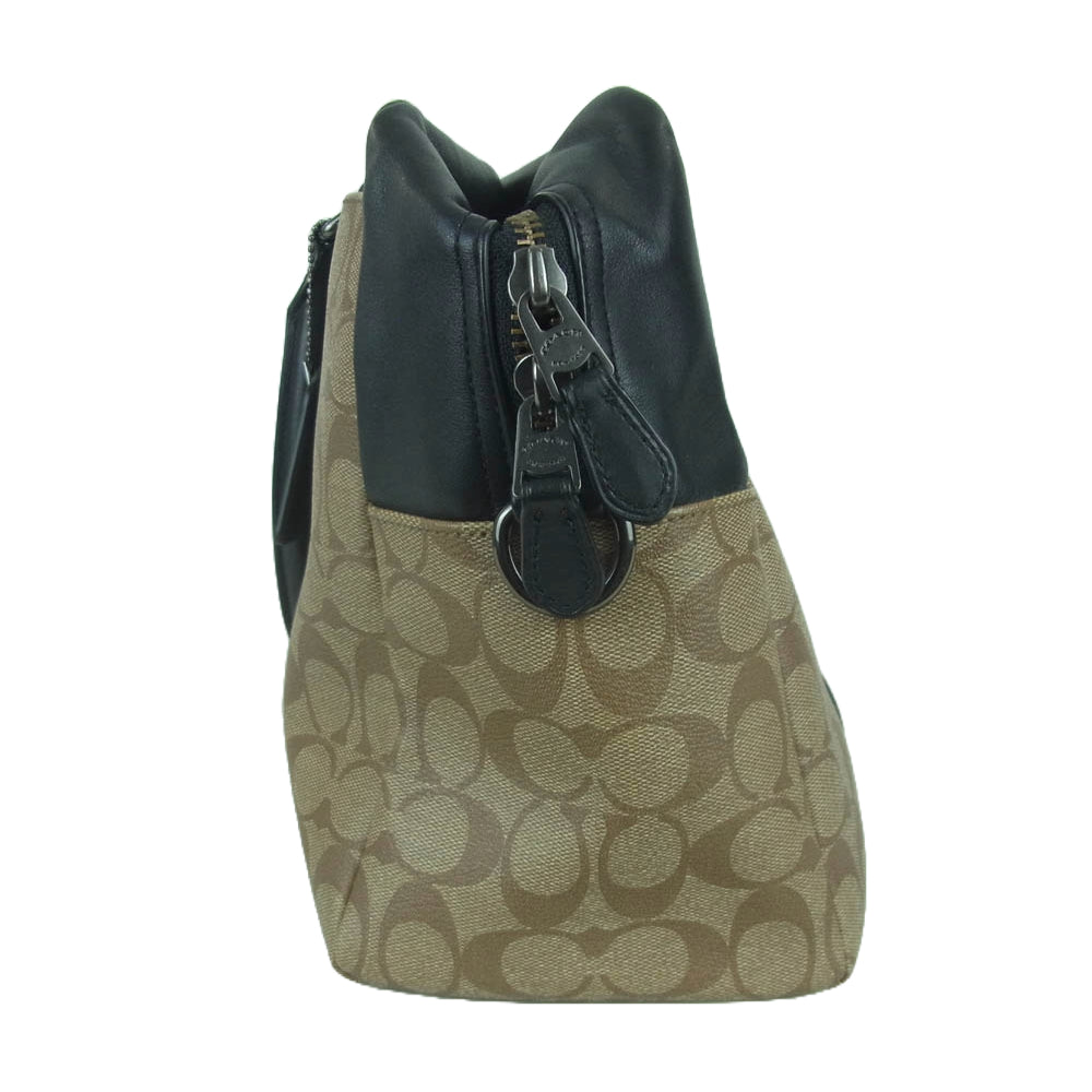 COACH コーチ F78724 レザー切替 シグネチャー ボストン バッグ ベトナム製 ベージュ系 ブラック系【中古】