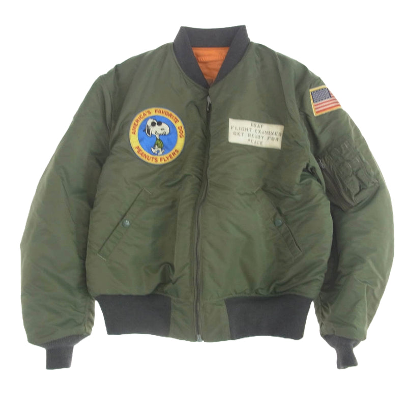 Buzz Rickson's バズリクソンズ BR13291 BR14435 PEANUTS FLYERS PATCH 東洋エンタープライズ 星条旗ワッペン ブルゾン フライトジャケット MA-1 カーキ系 XL【中古】