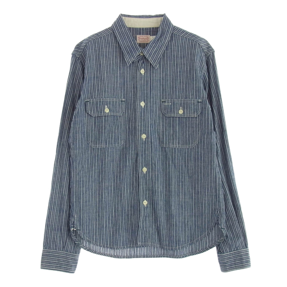 トロフィークロージング Harvest L/S Shirt ハーベスト ストライプ 長袖 ワークシャツ ブルー系 S【中古】