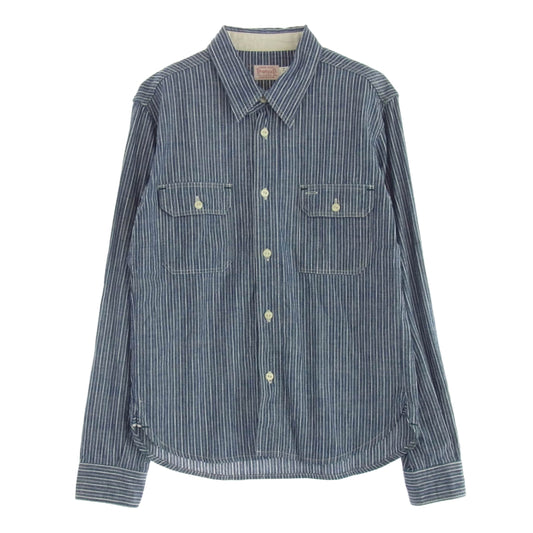 トロフィークロージング Harvest L/S Shirt ハーベスト ストライプ 長袖 ワークシャツ ブルー系 S【中古】