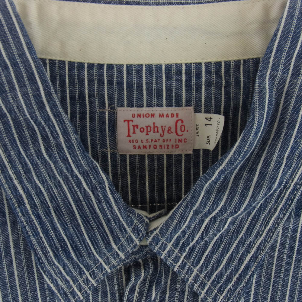 トロフィークロージング Harvest L/S Shirt ハーベスト ストライプ 長袖 ワークシャツ ブルー系 S【中古】