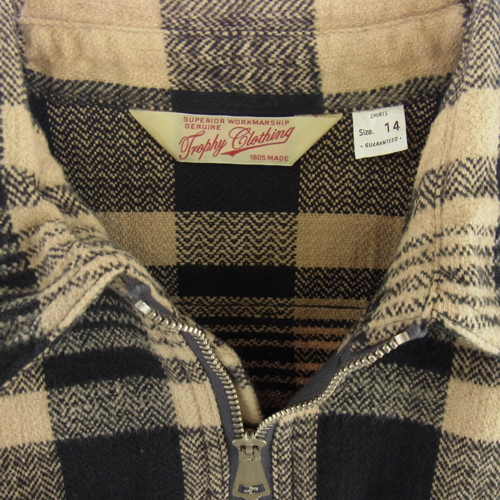 トロフィークロージング TR19AW-404 Buffalo Half Zip Shirt バッファローチェック ハーフジップ シャツ ブラック系 ベージュ系 14/S【中古】