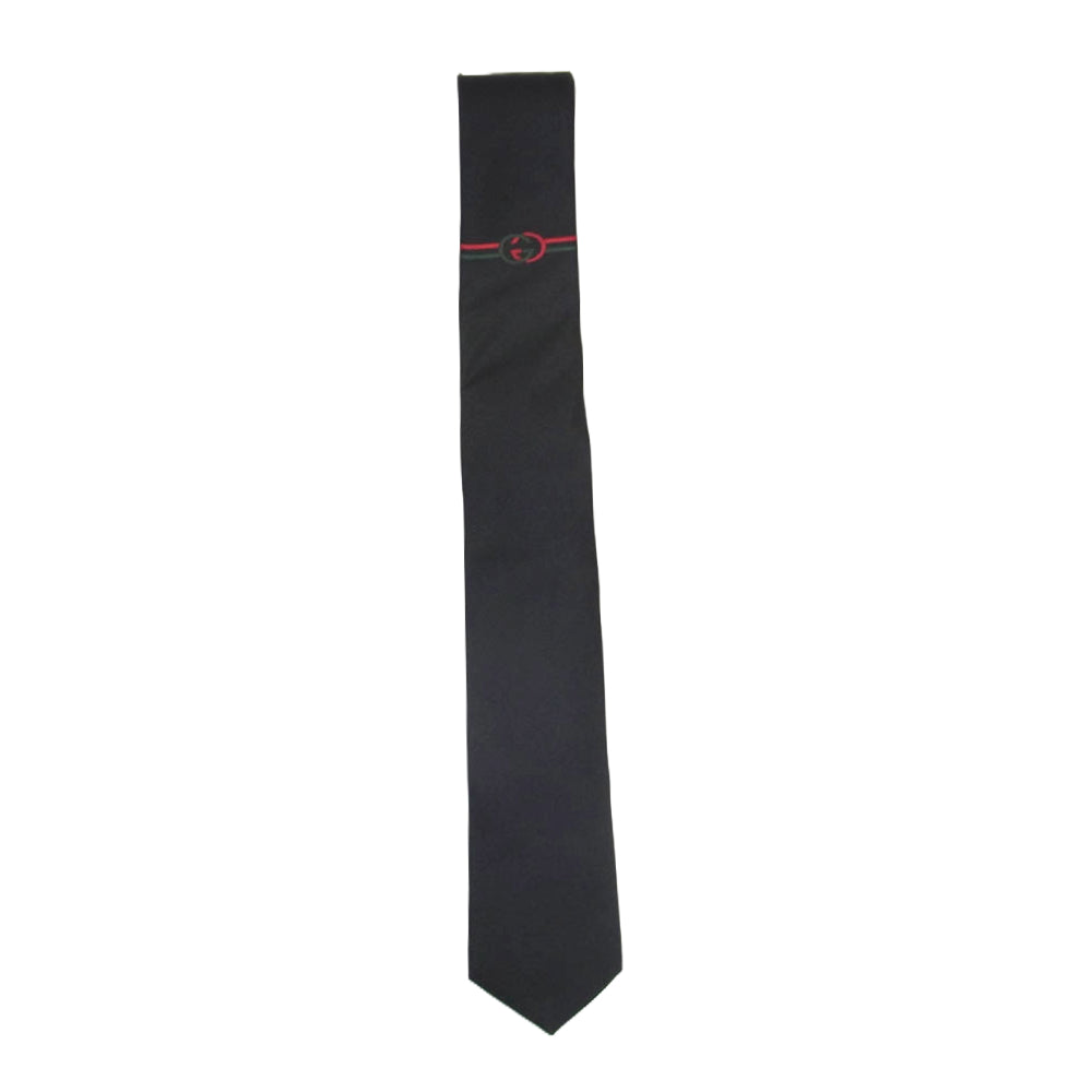 GUCCI グッチ 677884 4E002 インターロッキングG シルク ネクタイ ブラック系【中古】