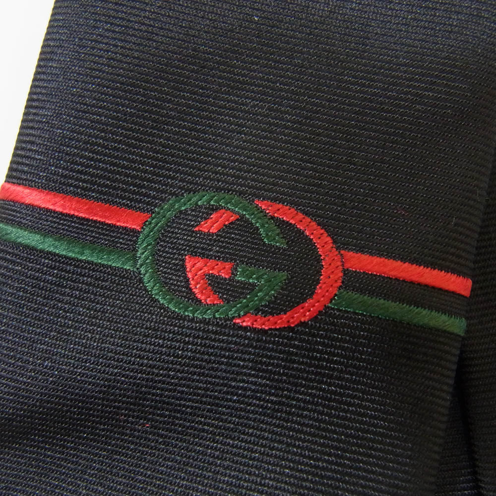 GUCCI グッチ 677884 4E002 インターロッキングG シルク ネクタイ ブラック系【中古】
