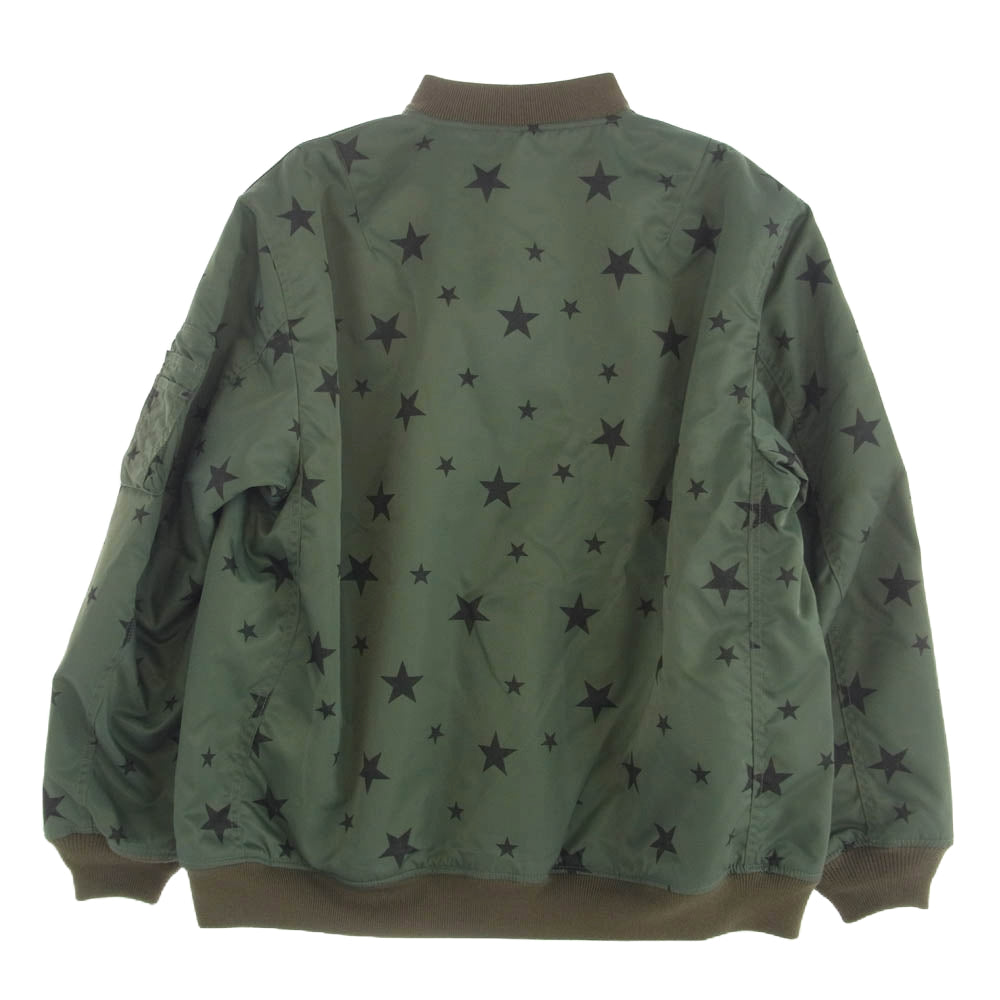 CALEE キャリー Allover star pattern MA-1 type flight jacket スター パターン プリント ボンバーフライトジャケット カーキ系 L【中古】