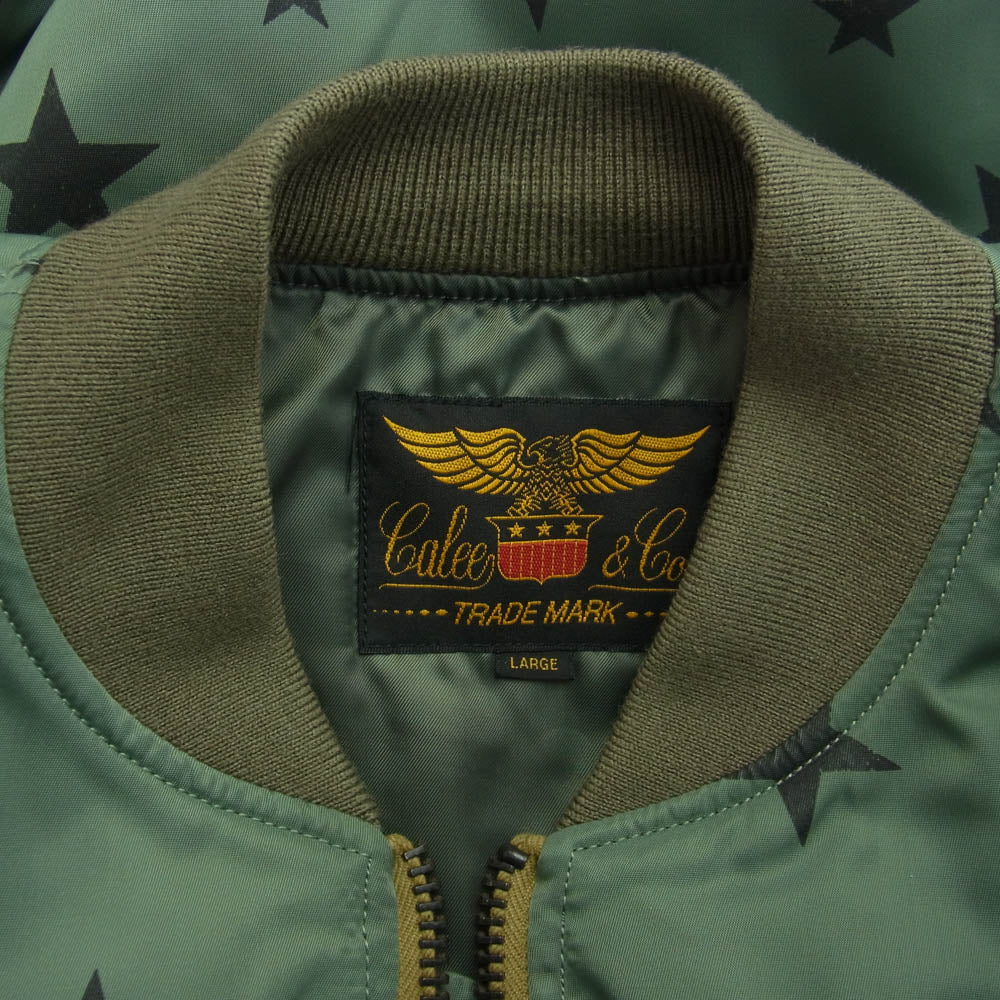 CALEE キャリー Allover star pattern MA-1 type flight jacket スター パターン プリント ボンバーフライトジャケット カーキ系 L【中古】