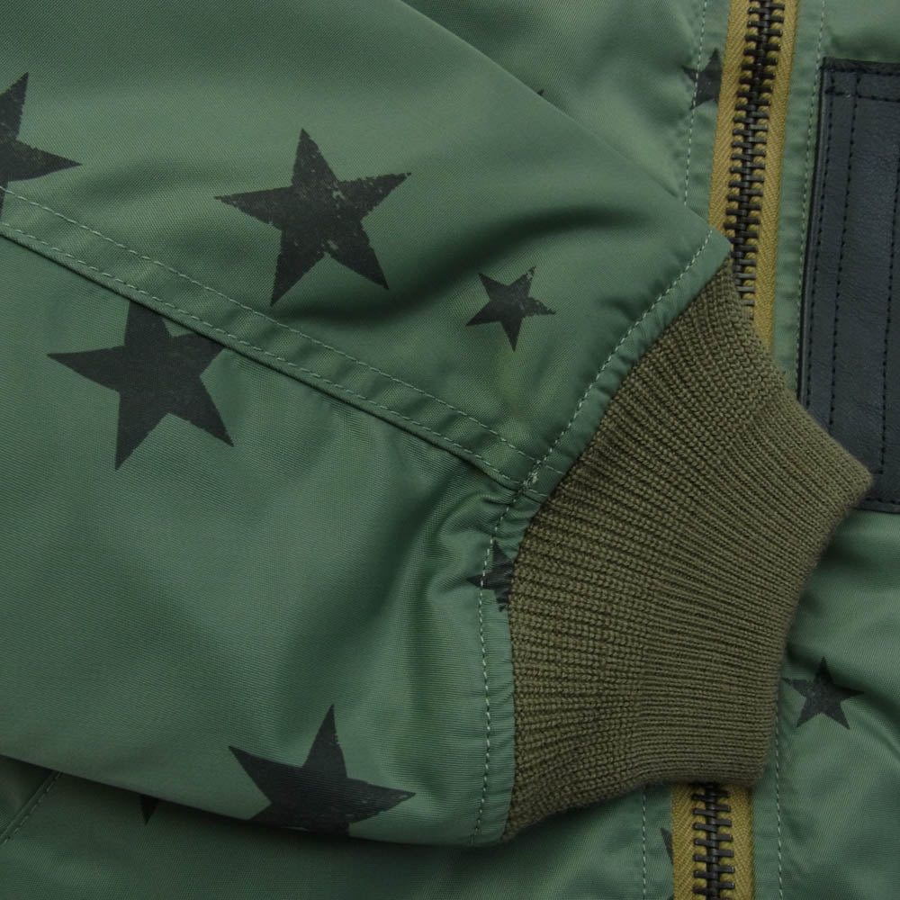 CALEE キャリー Allover star pattern MA-1 type flight jacket スター パターン プリント ボンバーフライトジャケット カーキ系 L【中古】