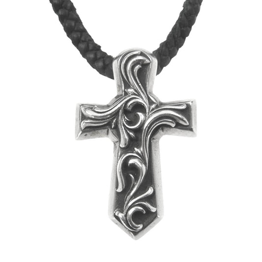 CHROME HEARTS クロムハーツ（原本無） VULCAN CROSS SM BC スモール バルカンクロス ペンダントトップ レザーブレイド ネックレス シルバー系【中古】