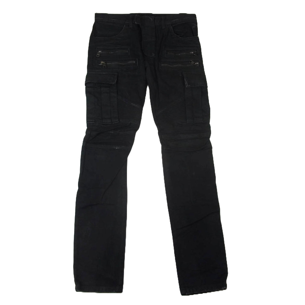 BALMAIN バルマン ダメージ加工 クラシック バイカー ジーンズ デニム パンツ ブラック系 30【中古】