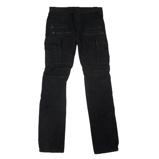 BALMAIN バルマン ダメージ加工 クラシック バイカー ジーンズ デニム パンツ ブラック系 30【中古】